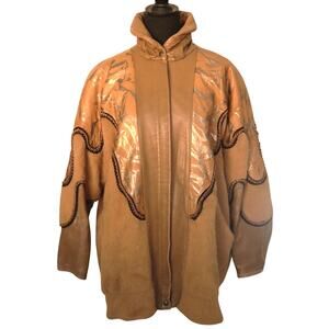 Vintage 80s Norma Canada Tan Leather Bomber Jacket Leather Alpaca Wool Retro Zip